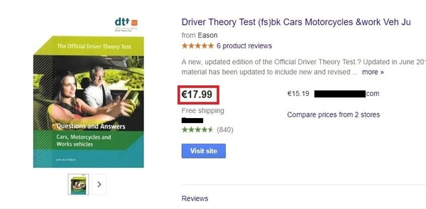 Google Shopping auto rijles theorie prijs vergelijking