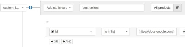 Google Shopping custom labels op basis van bestsellers met DataFeedWatch is in list functie